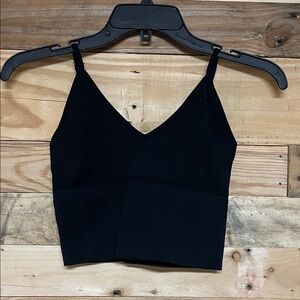Dynamic size OS Jet Black Spaghetti Strap Super Stretchy & Soft V-neck Crop Top